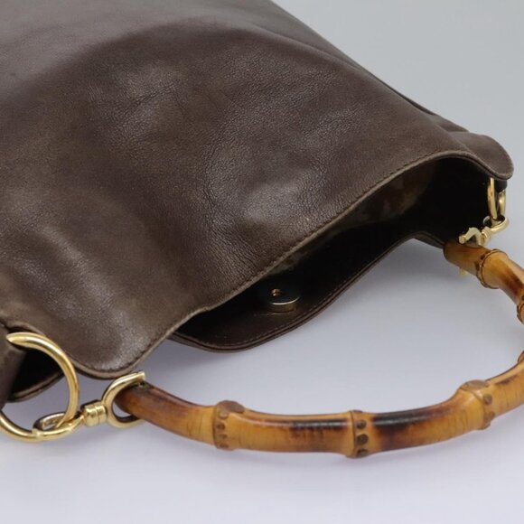 GUCCI Bamboo Hand Bag Leather 2way Brown Gold 001 1998 1638 Auth 111266 - Picture 6 of 15